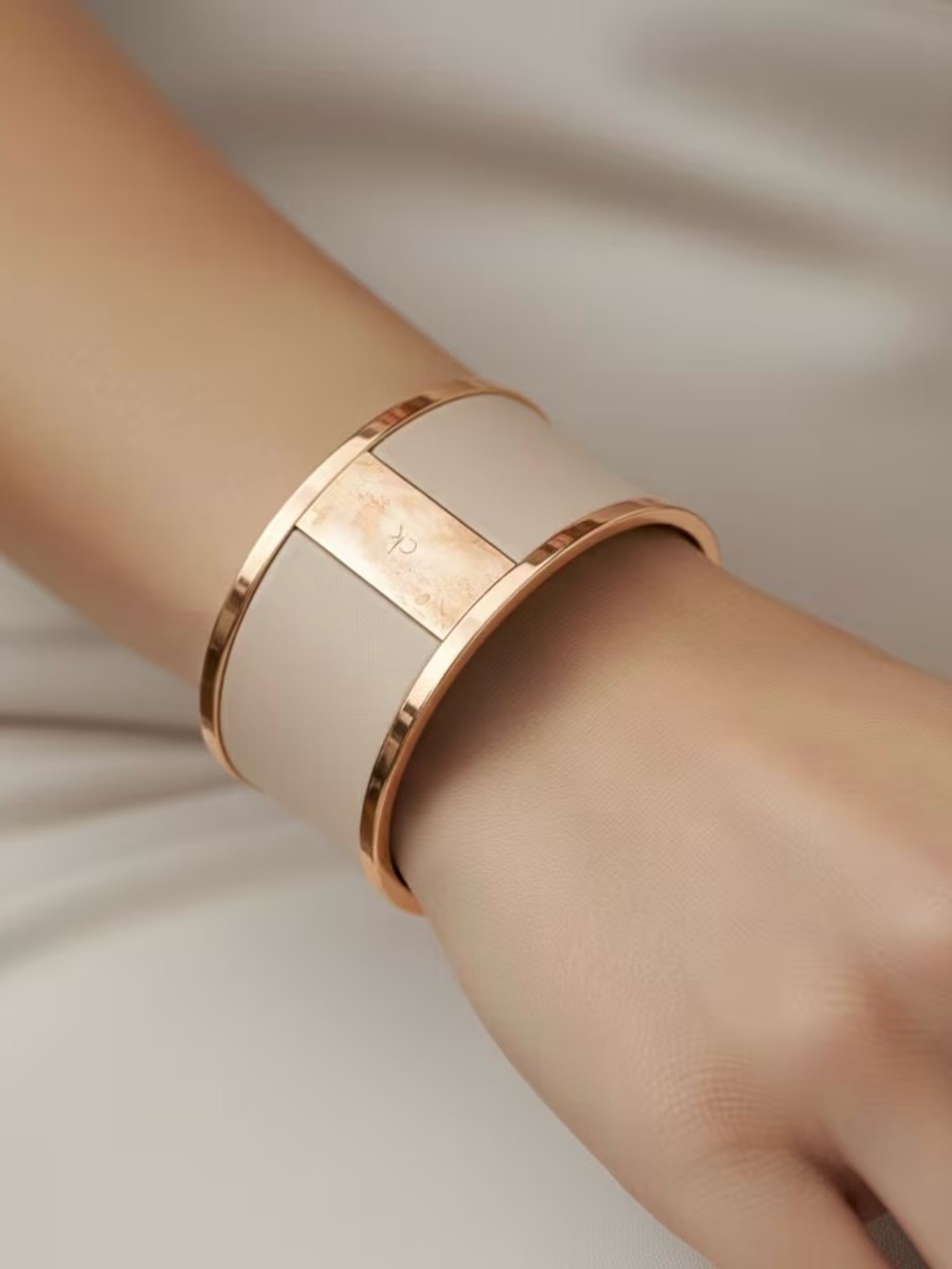 Calvin Klein Rose Gold and Cream Wide 1.5” Cuff Watch 7” Bracelet